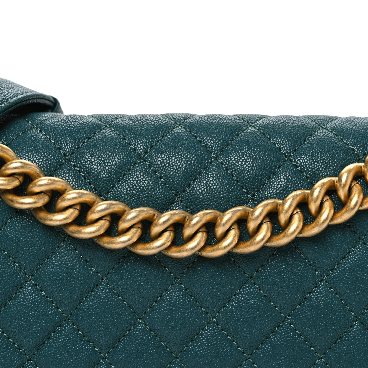 Caviar Quilted Medium Boy Flap Dark Green - Top Club
