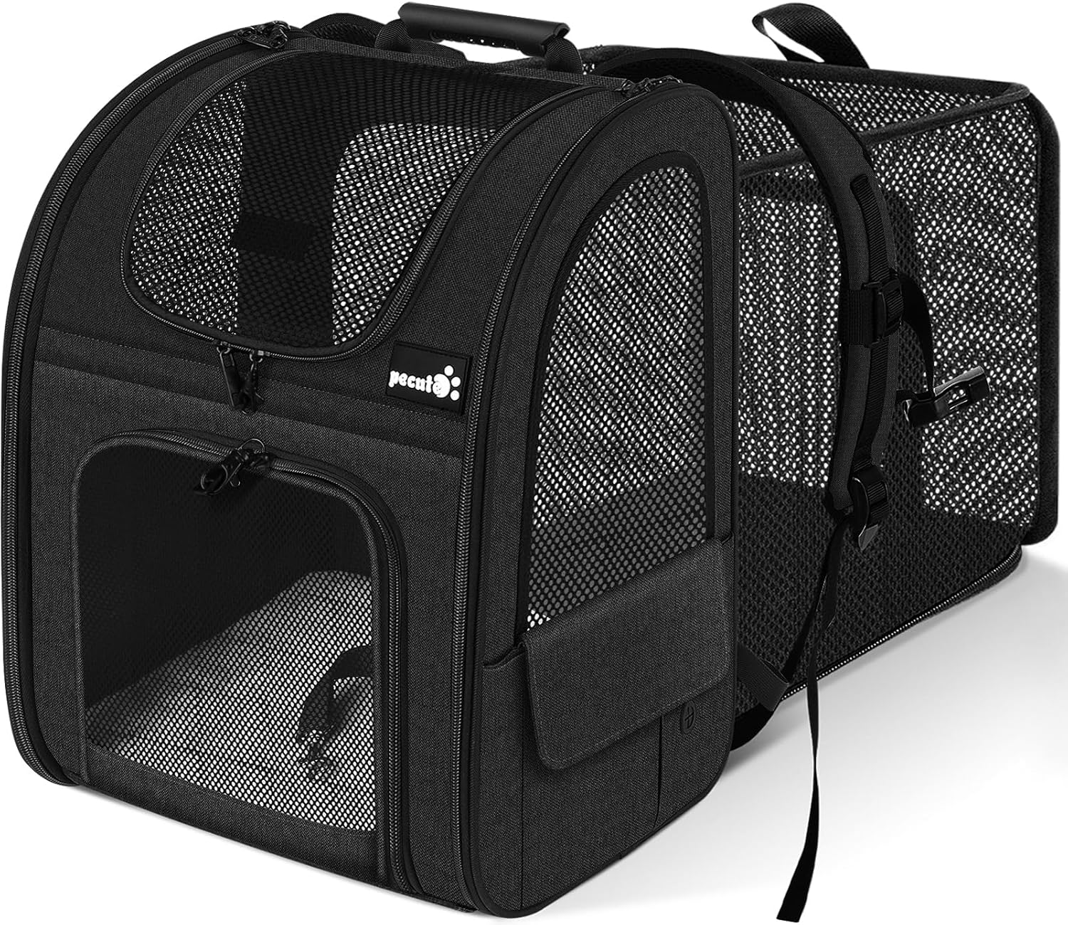 Pecute Cat Backpack Carrier Expandable - Black