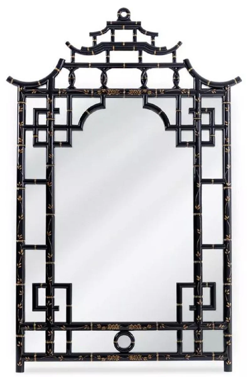 Luxury mirror black / gold 110 x 5 x H. 170 cm - Magnificent Asian mahogany wall mirror - Luxury furniture in Asian style - Luxury collection