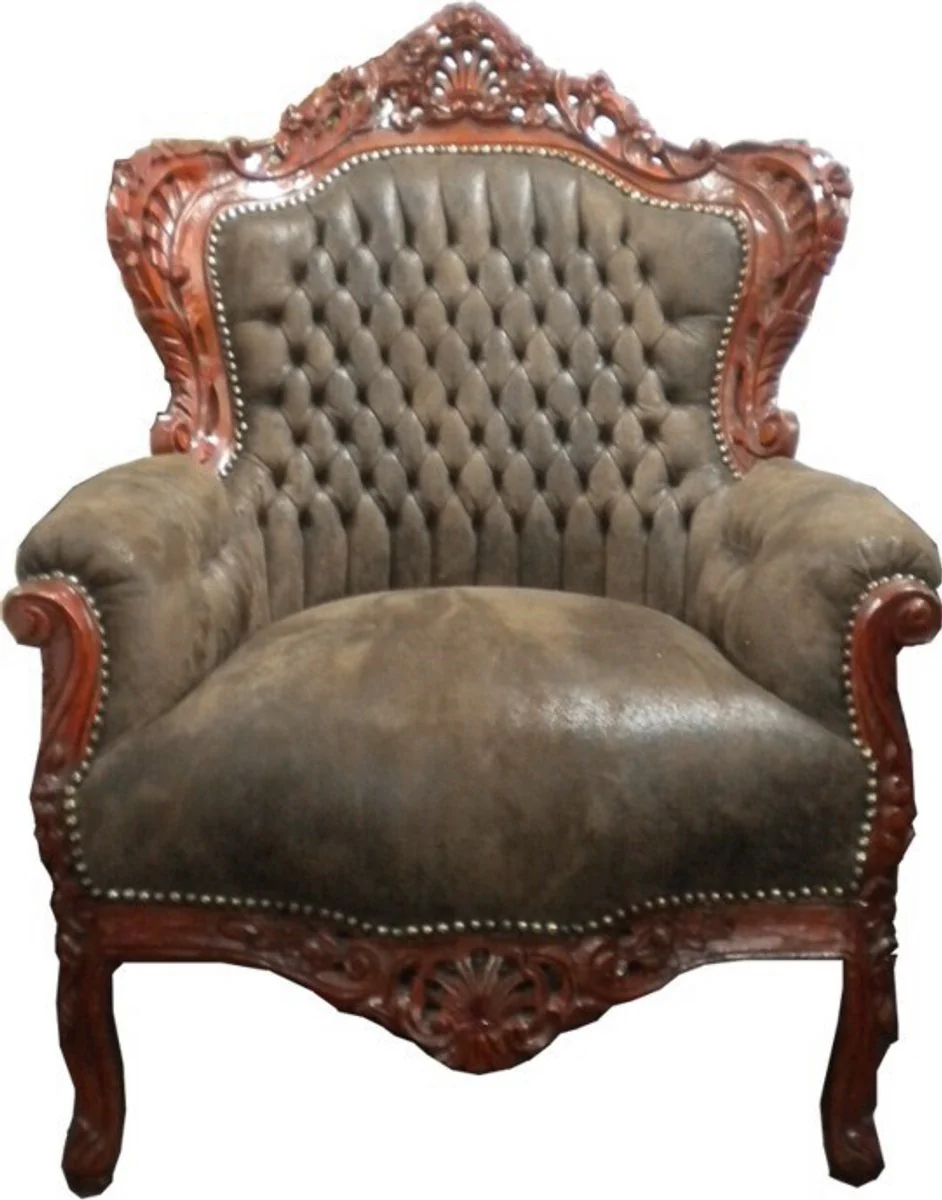 Baroque armchair King brown leather look / brown 85 x 85 x H. 120 cm