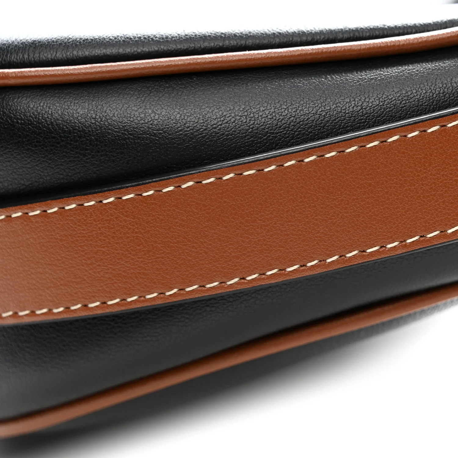 Smooth Calfskin Medium Strap Ava Shoulder Bag Black Tan - Top Club