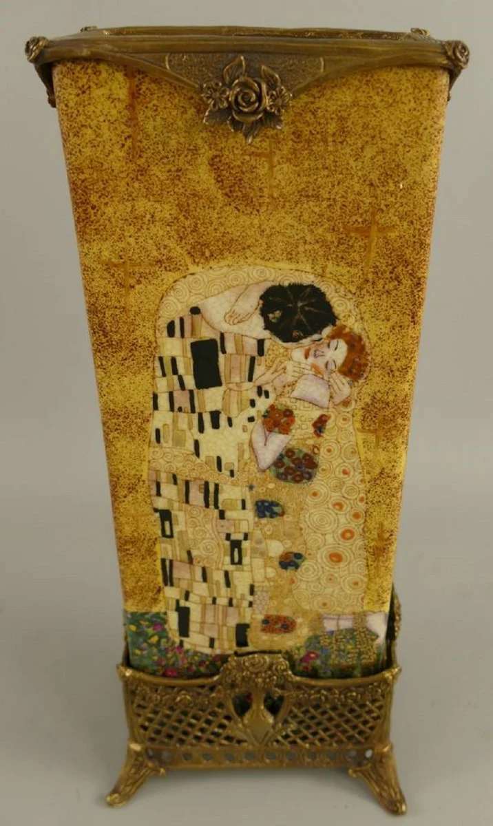 Art Nouveau decorative vase multicolored / brass 15 x 10 x H. 34 cm - Porcelain flower vase - Baroque & Art Nouveau decorative accessories