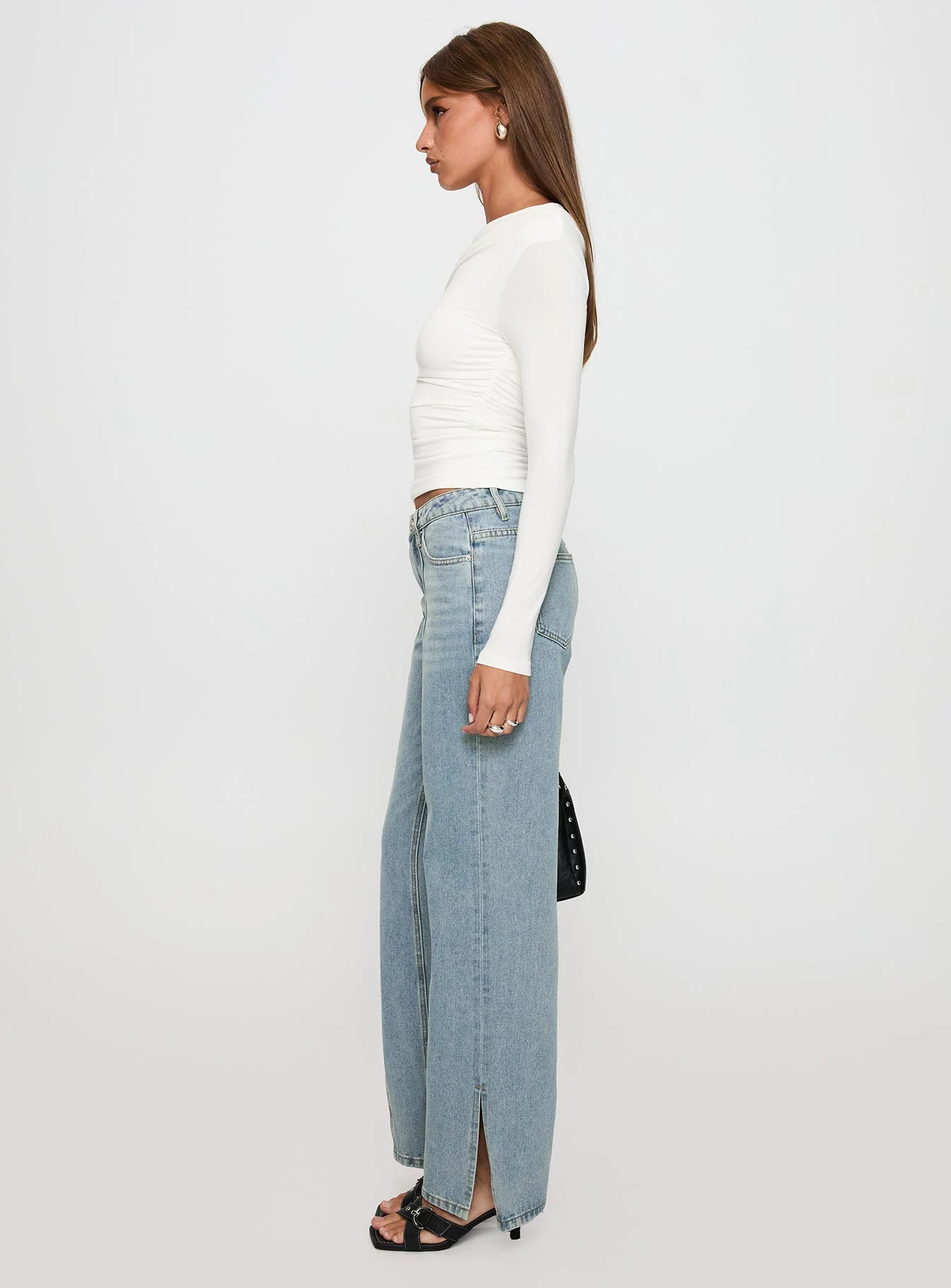 White Mustang Mid Rise Straight Leg Jean Light Blue