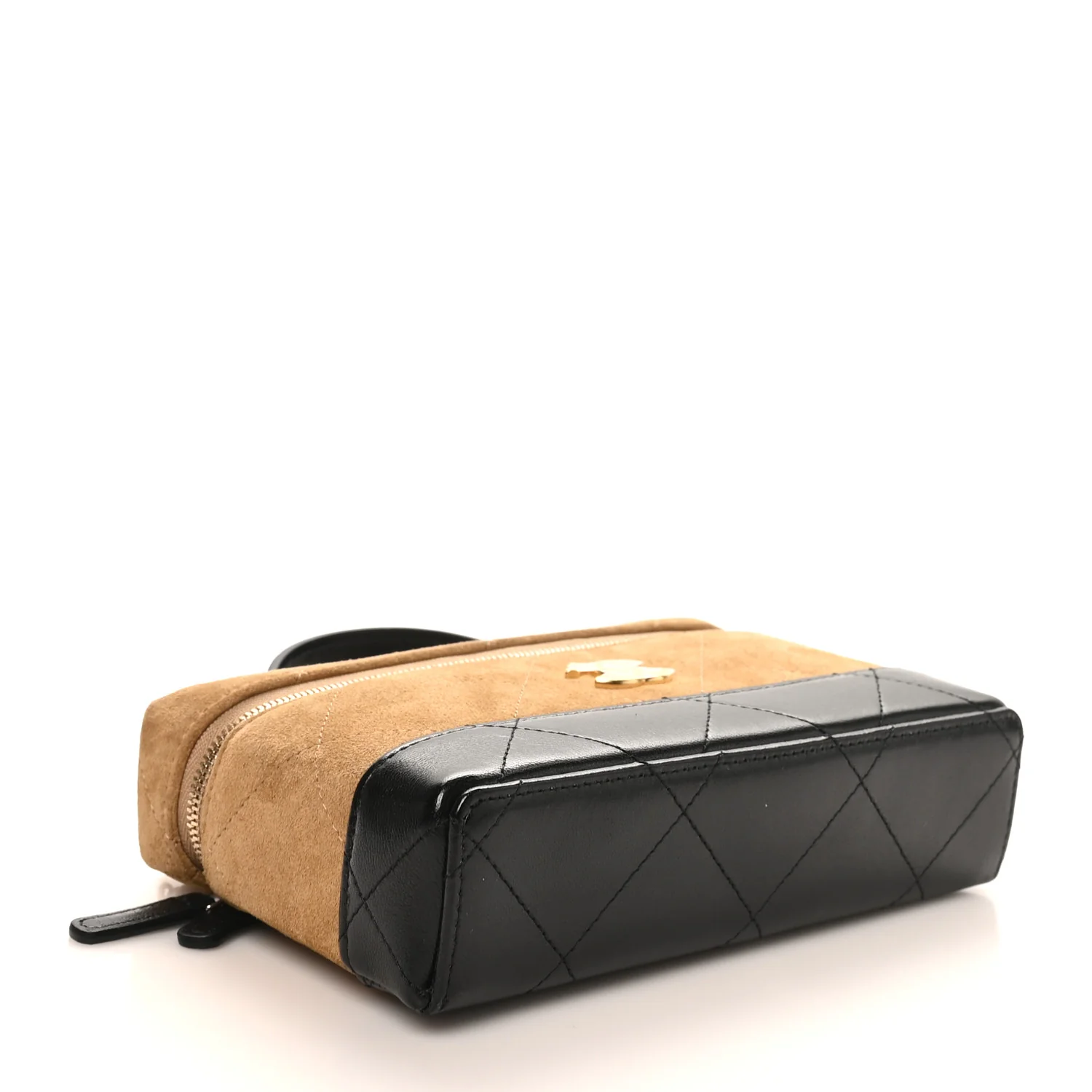 Suede Calfskin Shiny Lambskin Quilted Top Handle Slim Vanity Case With Chain Beige Black - Top Club