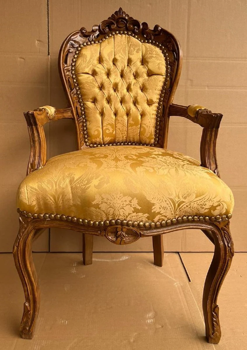 Baroque dining room chair with armrests gold / brown - handmade antique style solid wood chair with elegant pattern - dining room furniture in baroque style - baroque furniture