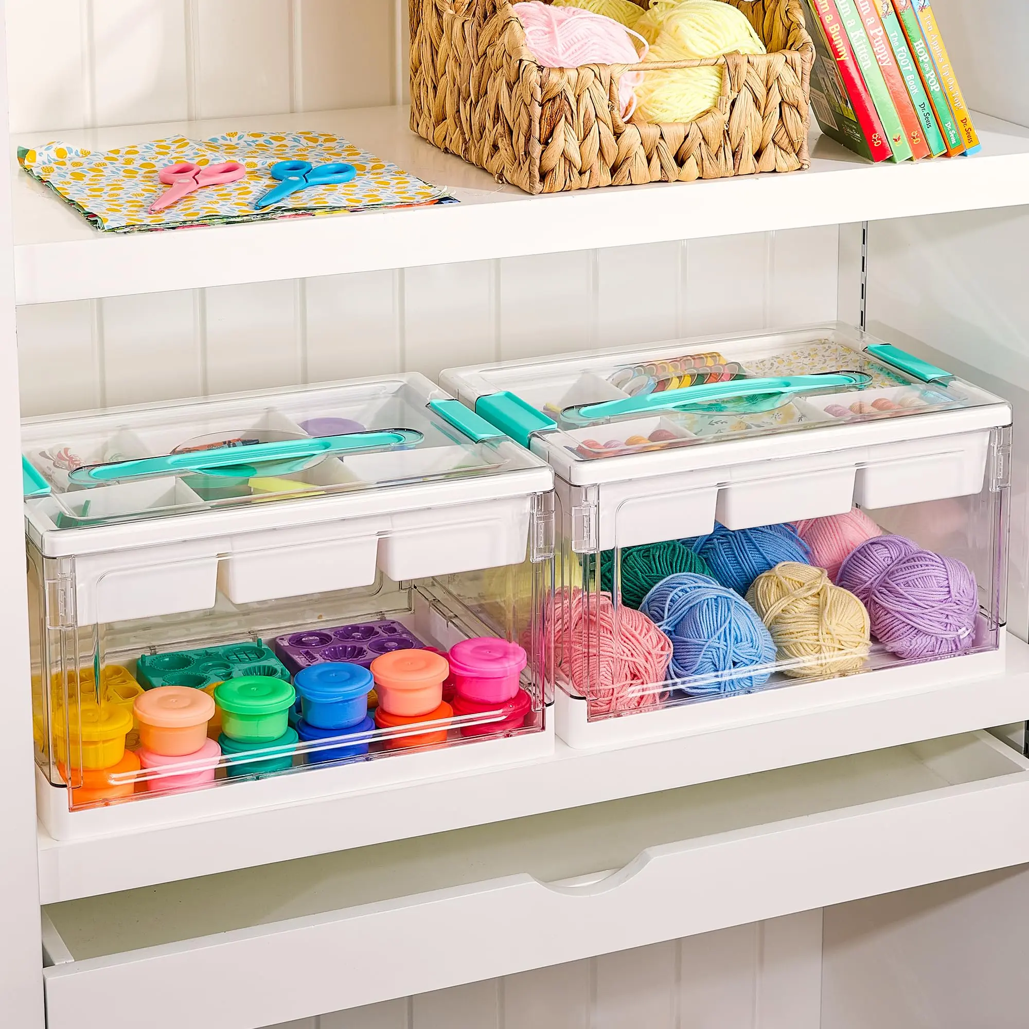 Vtopmart 2/4 Pack 24QT Clear Craft Storage Bin with Removable Trays&Adjustable Dividers