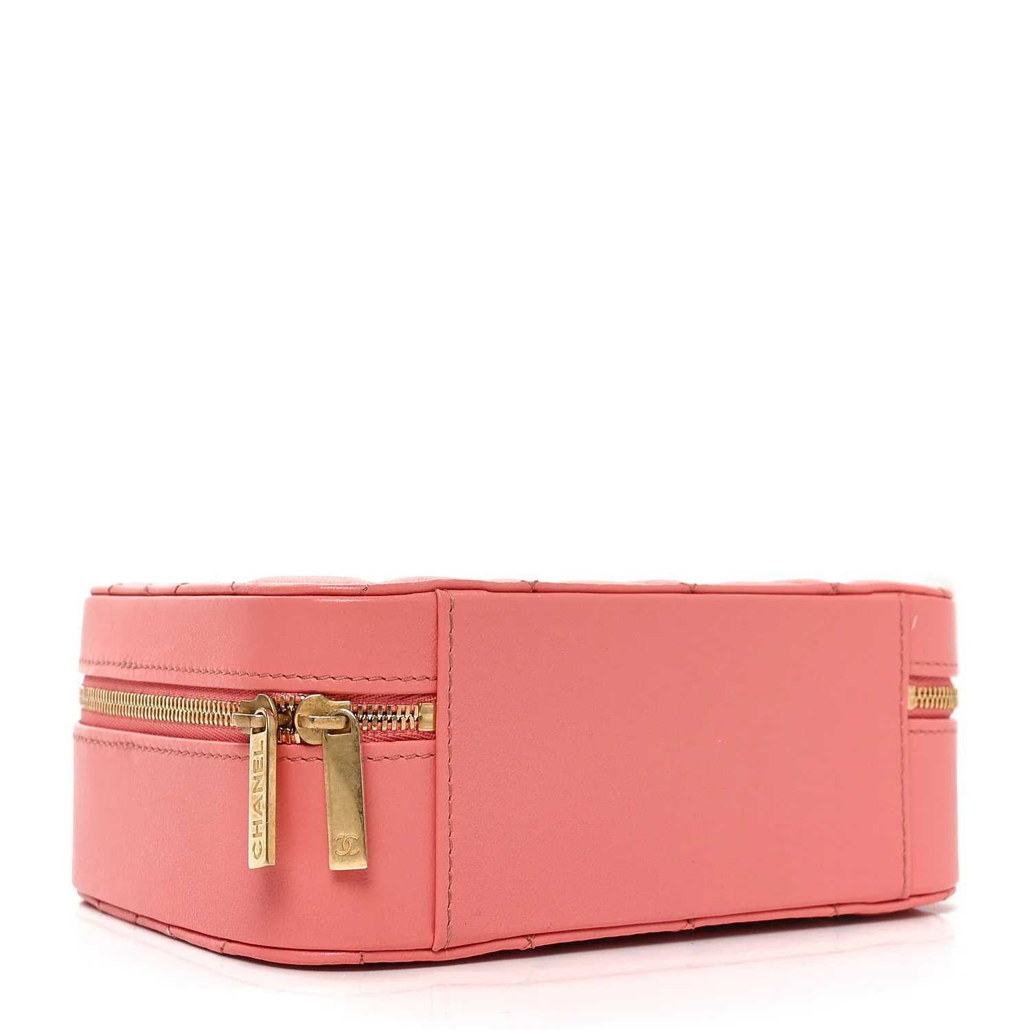 Lambskin Quilted Top Handle Small Vanity Case Pink - Top Club