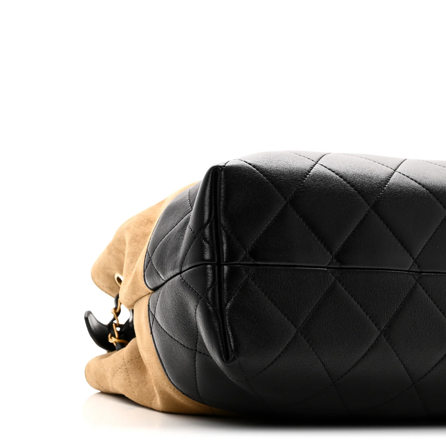 Suede Calfskin Shiny Lambskin Quilted Small Coco Base Shopping Bag Beige Black - Top Club