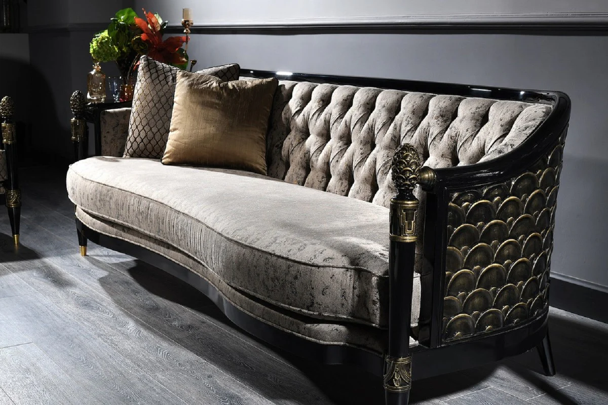 Luxury baroque living room set silver gray / black / gold - 2 sofas & 2 armchairs & 1 coffee table & 2 side tables - magnificent baroque furniture - luxury quality