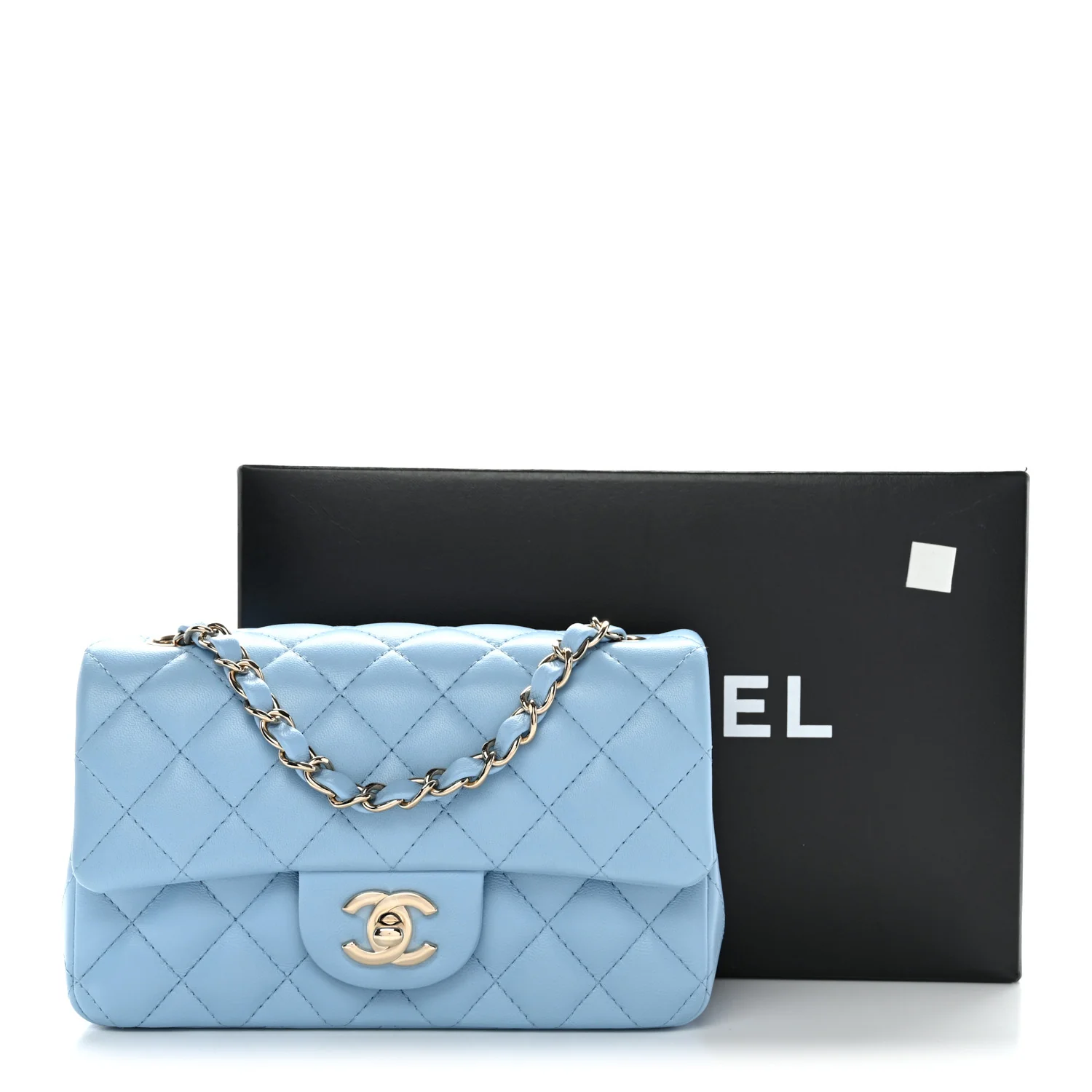 Lambskin Quilted Mini Rectangular Flap Light Blue - Top Club