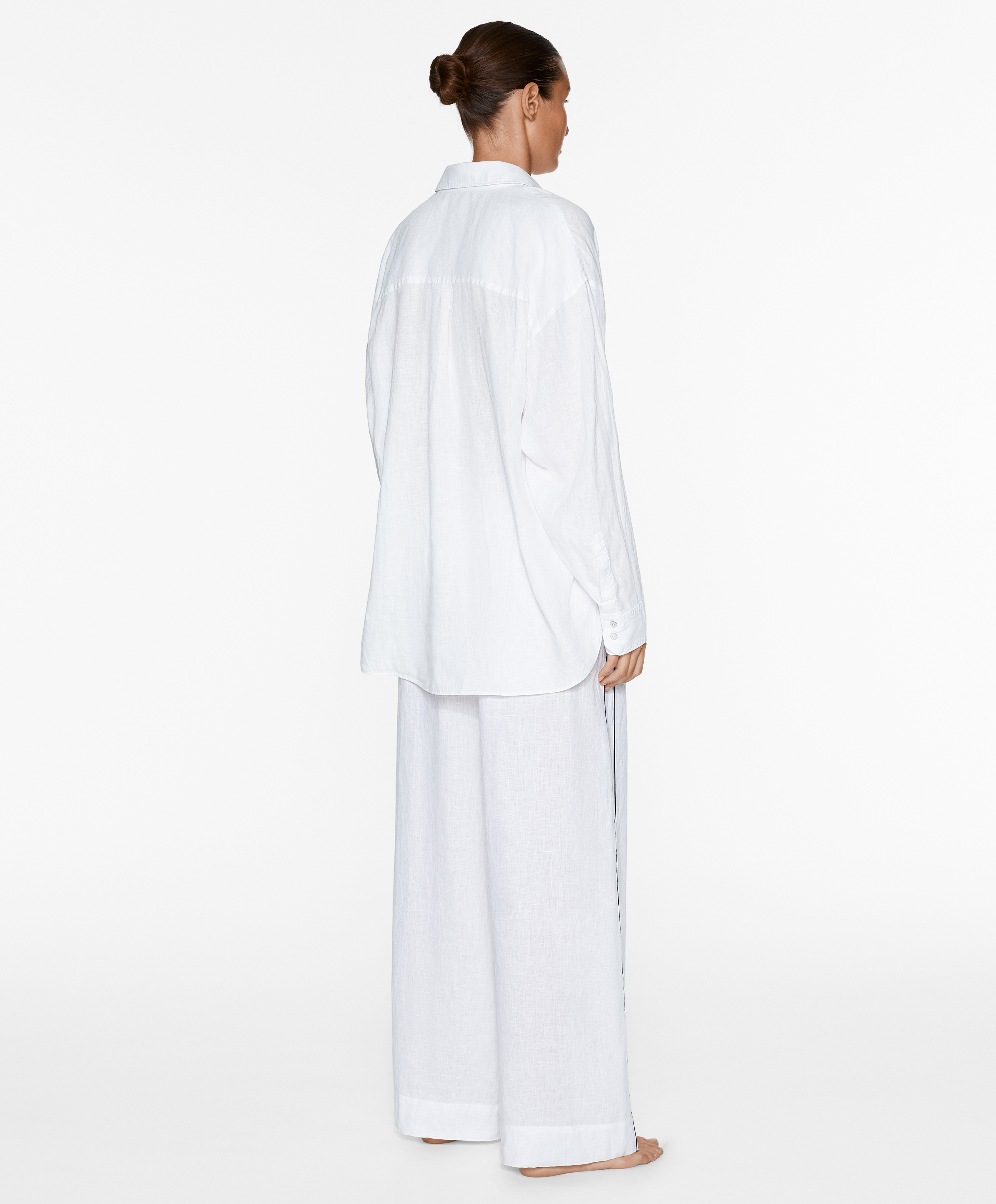 OYSHO 100% linen wide straight-leg trousers with piping