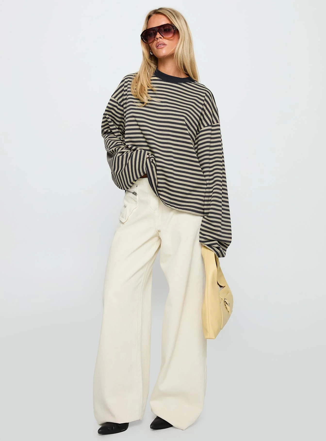 Bloom Long Sleeve Top Beige Stripe