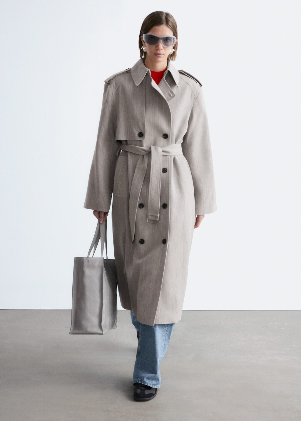 & Other Stories COTTON-WOOL TIE-BELT TRENCH COAT