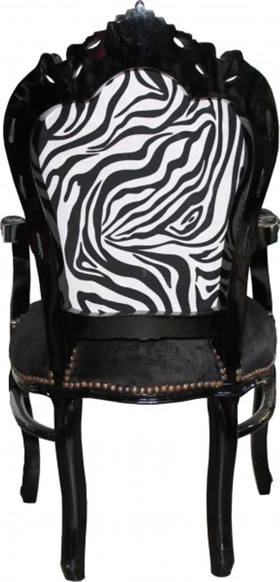 Baroque dining room chair black / zebra / black with armrests - furniture antique