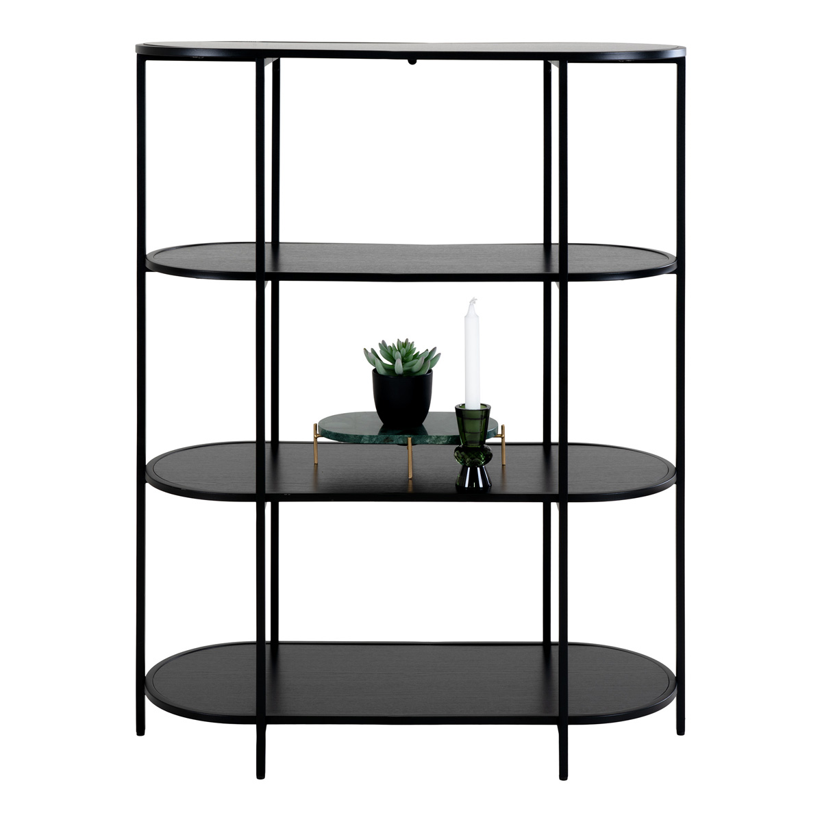 Houten ovale open kast Karen zwart - 85 x 111 cm Karen houten ovale open kast zwart - 85 x 111 cm