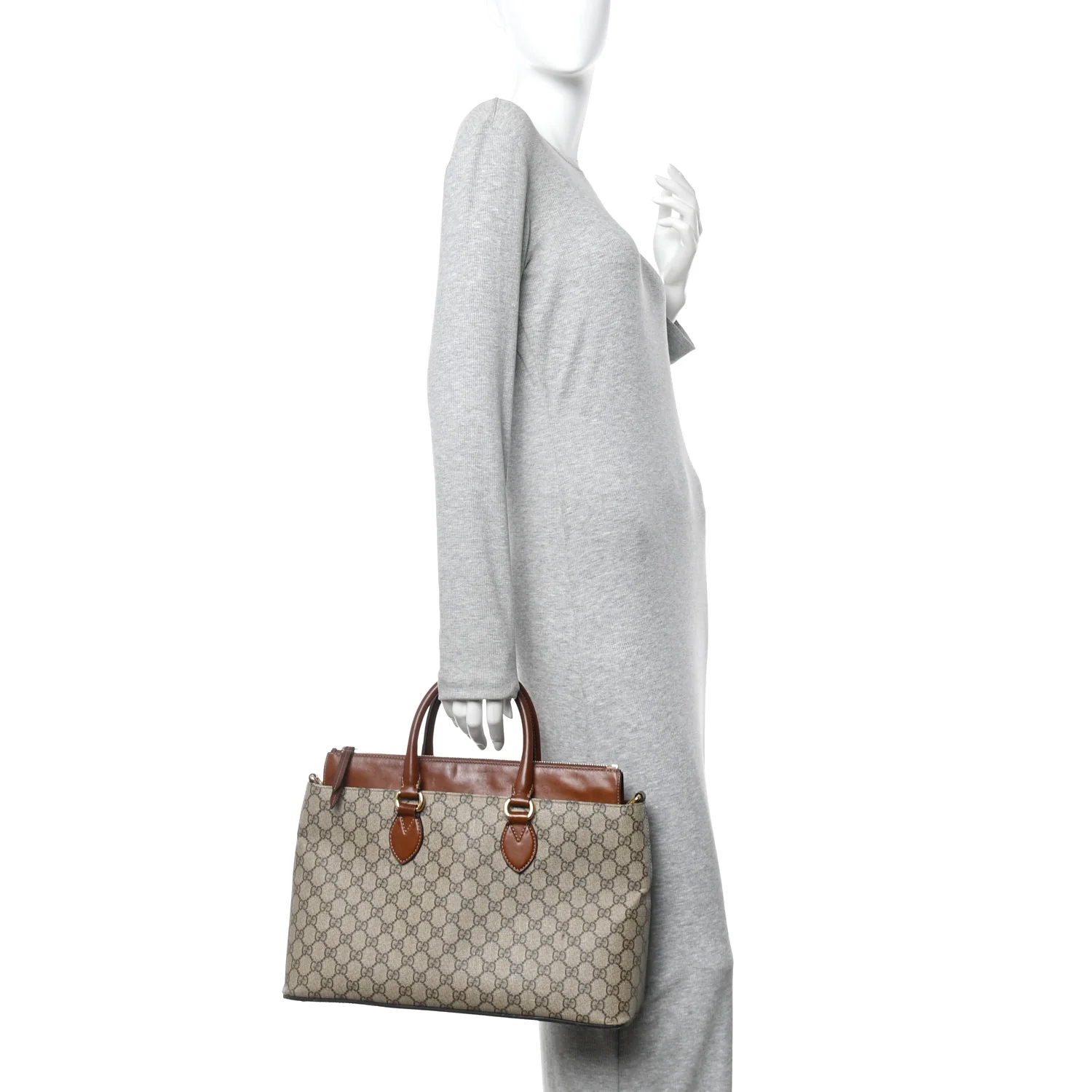 GG Supreme Monogram Small Zip Top Tote Beige Tuscany