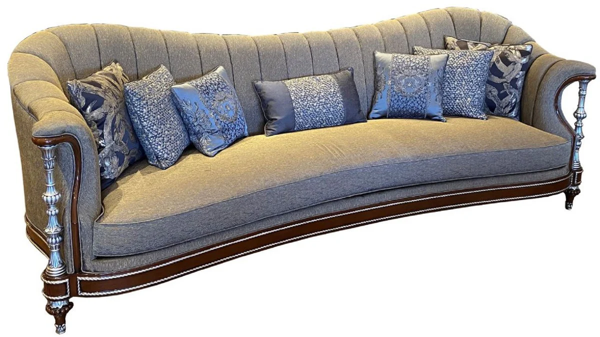 Luxury baroque living room sofa gray / brown / silver 280 x 90 x H. 98 cm - living room furniture in baroque style - noble & magnificent