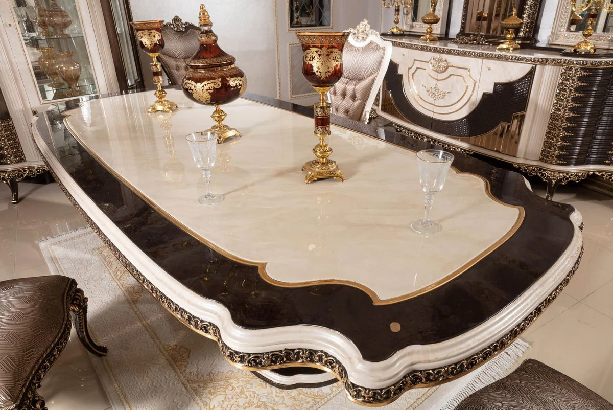 Luxury baroque dining table cream / dark brown / gold 250 cm