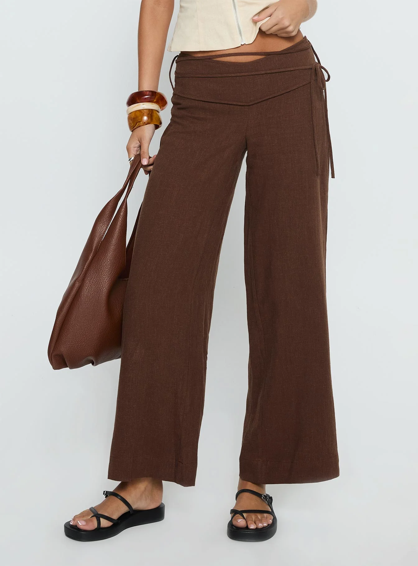 Silver Moon Linen Blend Tie Pants Brown