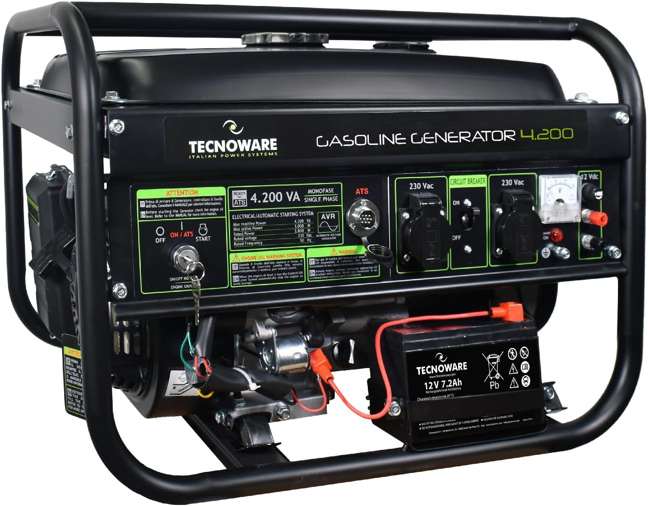 Tecnoware Power Systems - Generatore di Corrente 4200VA | Benzina a 4 Tempi | Avviamento Elettrico e Manuale | Autonomia Lunga con Serbatoio 15L | Ideale per Campeggio e Cantieri, Nero