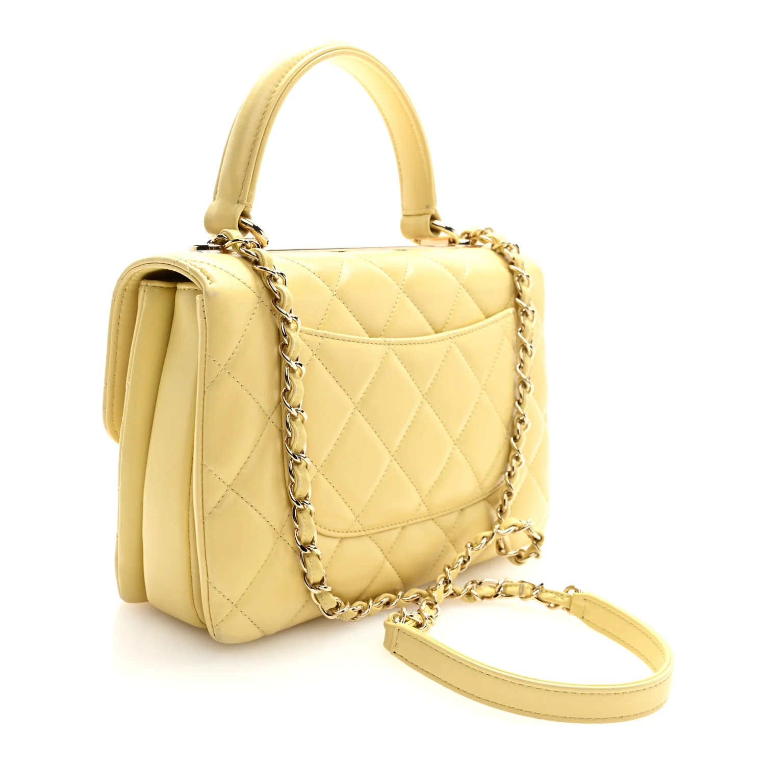 Lambskin Quilted Small Trendy CC Flap Dual Handle Bag Yellow - Top Club