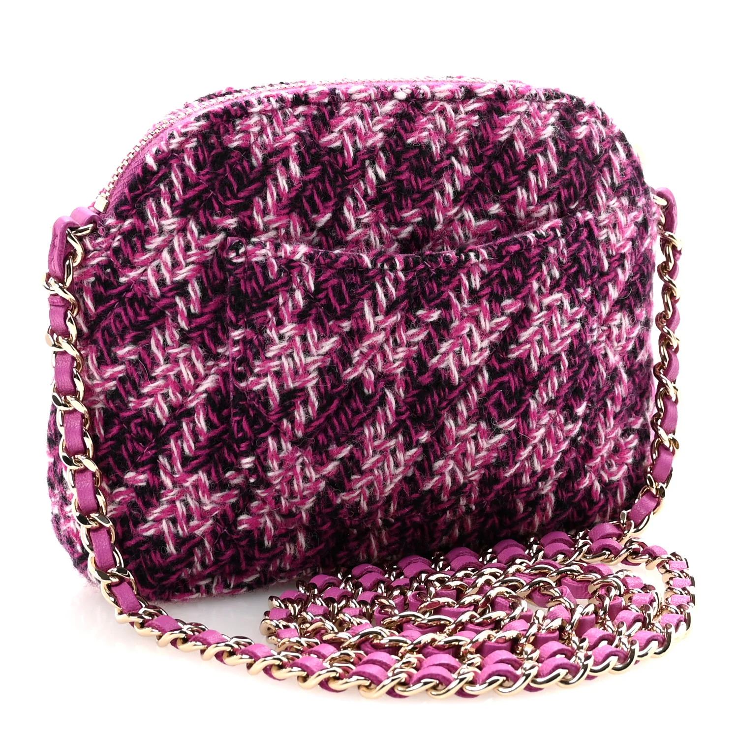 Tweed Quilted Mini Clutch With Chain Purple - Top Club