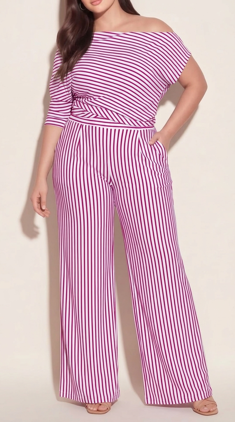 Women's Cotton-Blend Off-Shoulder Striped Wide-Leg Jumpsuit for Resort and City Chic Style - Nordfashionstorm - Women's Clothing, Fashion for You - Nordfashionstorm.com