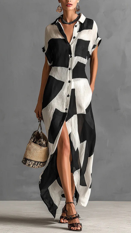 Women's Geometric Print Shirt Dress - Nordfashionstorm - Women's Clothing, Fashion for You - Nordfashionstorm.com