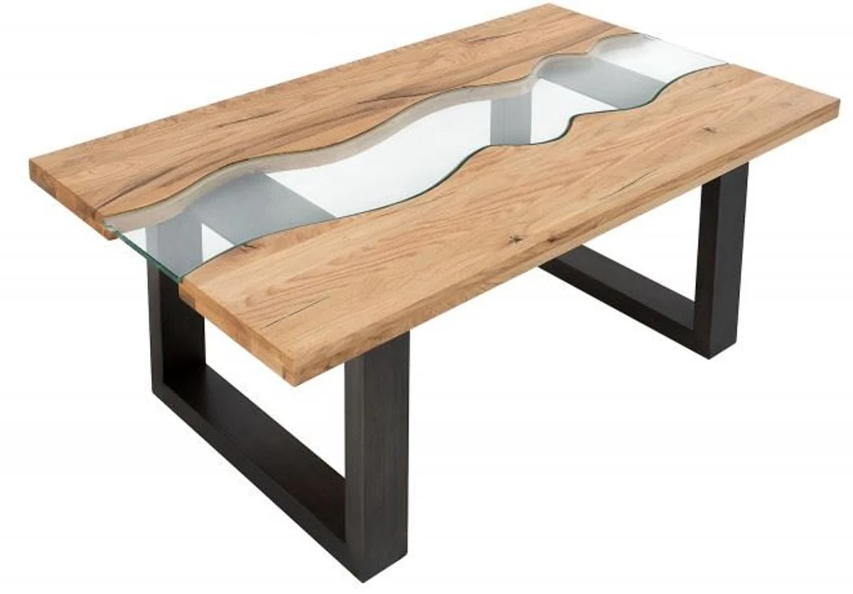 Designer solid wood wild oak coffee table with safety glass natural 115cm x H. 45cm - salon living room table