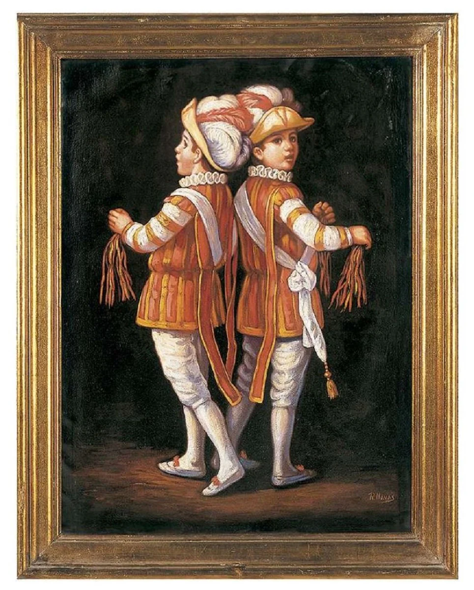 Luxury baroque oil painting twins red / multicolored / gold 64 x H. 82 cm - hand-painted painting in baroque style - baroque wall decoration