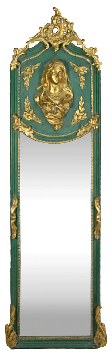 Luxury baroque wall mirror Madonna green / gold 55 x H. 175 cm - solid and heavy - antique style mirror