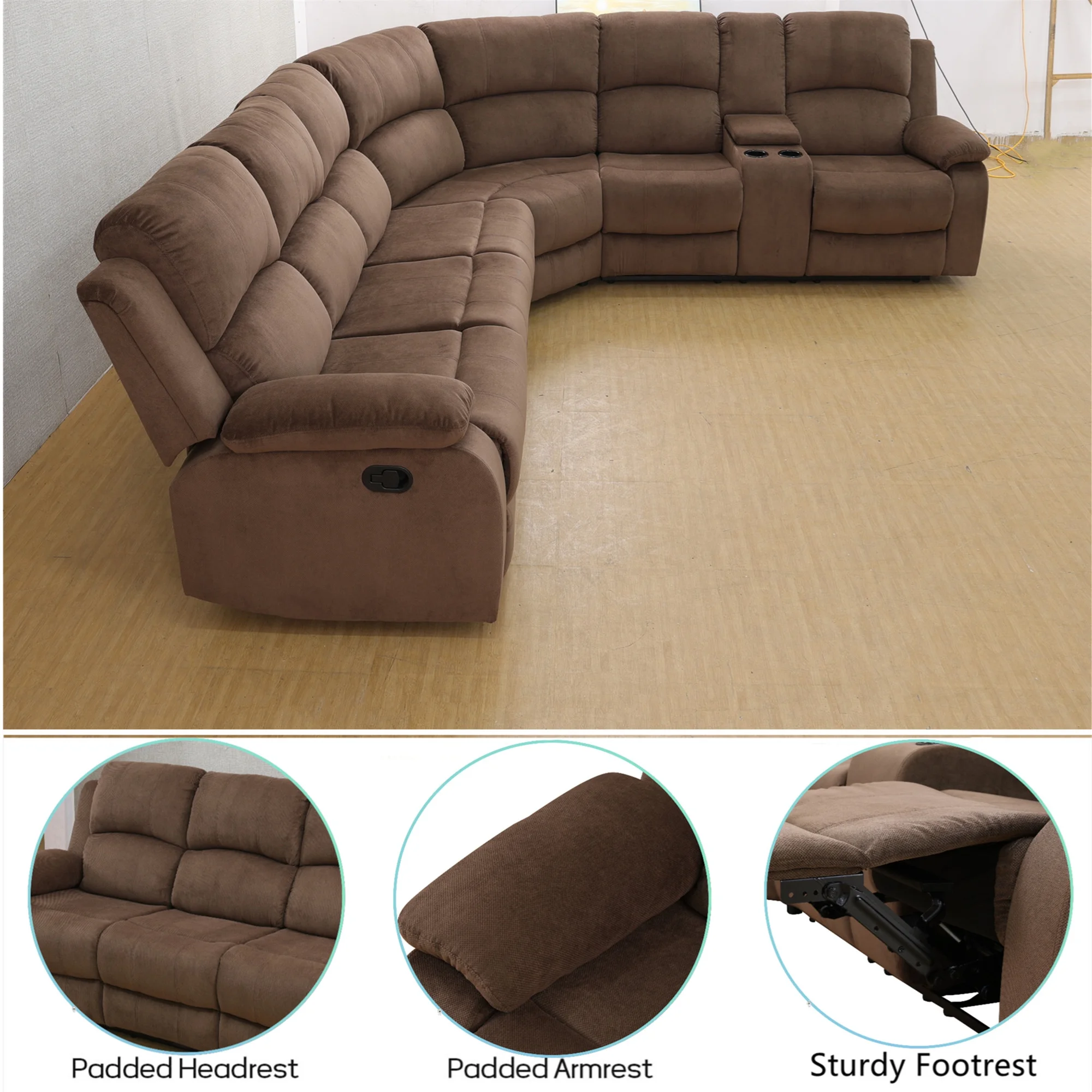 Aukfa 3 - Piece Recliner Sofa Set, 6 Seat Sectional Couch with Cup Holders&Storage Console, Gray