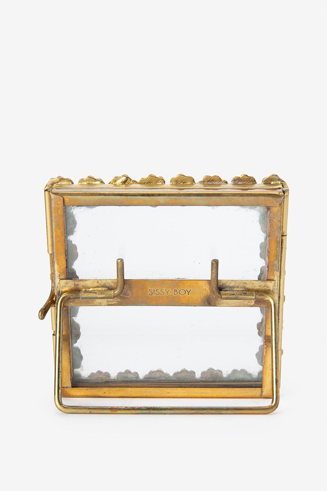 Goudkleurig fotolijstje dubbelglas staand met madeliefjes (8x8 cm)