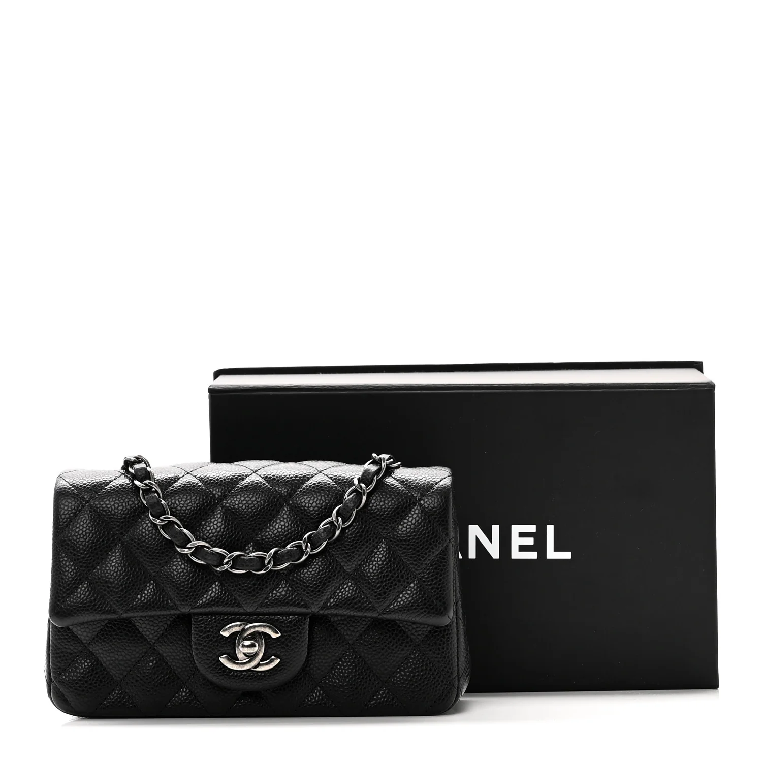 Caviar Quilted Mini Rectangular Flap Black - Top Club
