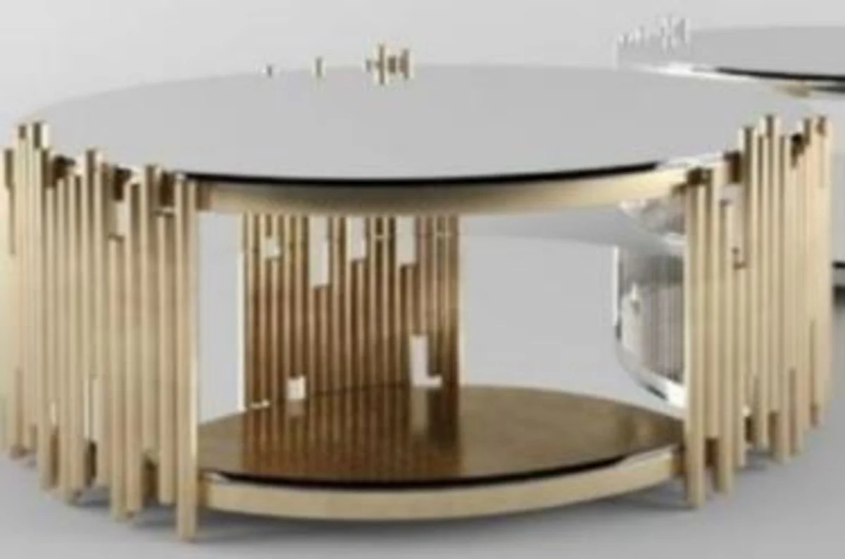 Designer coffee table gold Ø 90 x H. 45 cm - Round living room table with glass tops - Luxury living room furniture