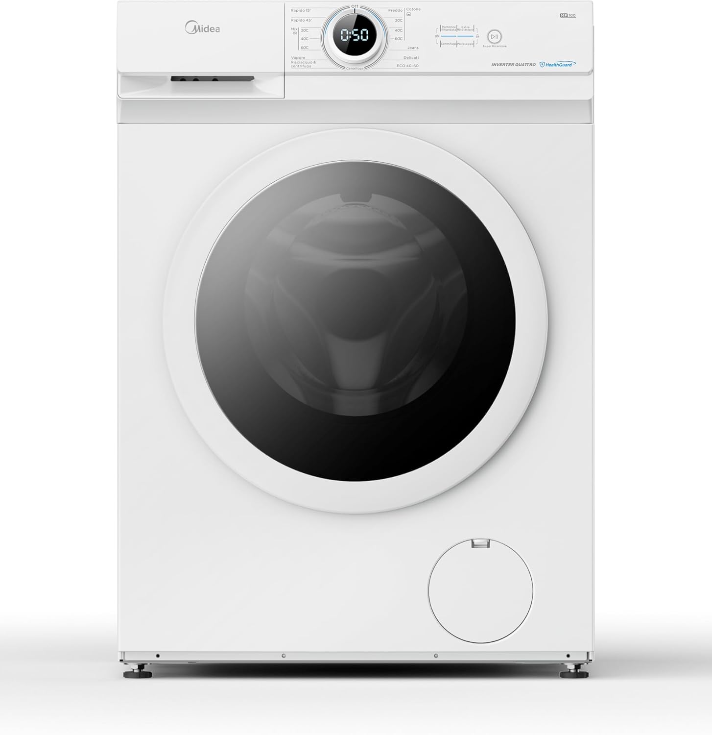 Midea MF10EW90B Lavatrice Slim Carica Frontale, 9 kg, 1400 Giri, Classe A, Vapore, Motore BLDC, Programma Rapido, Varie Temperature 'Acqua, White