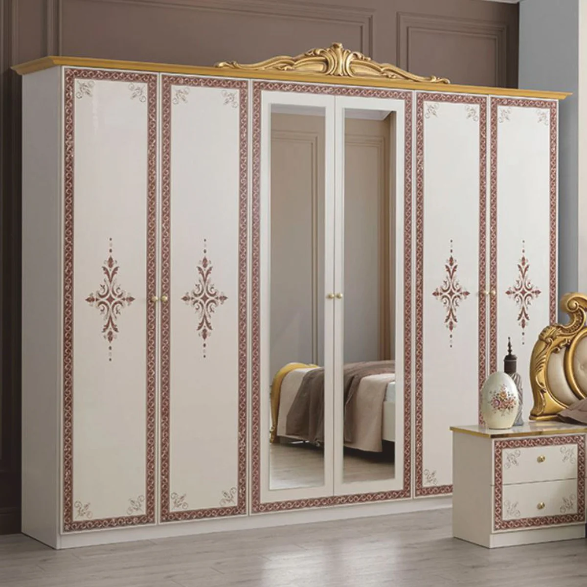 Luxury Baroque Bedroom Cabinet White / Brown / Gold 261 cm - Baroque Bedroom Furniture