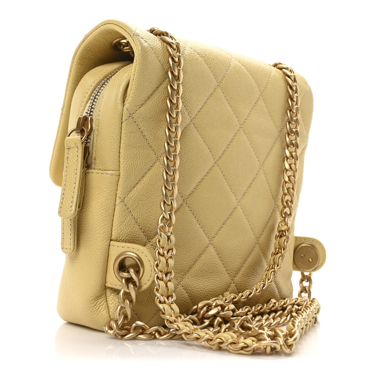 Shiny Caviar Quilted Chain Melody Backpack Yellow - Top Club