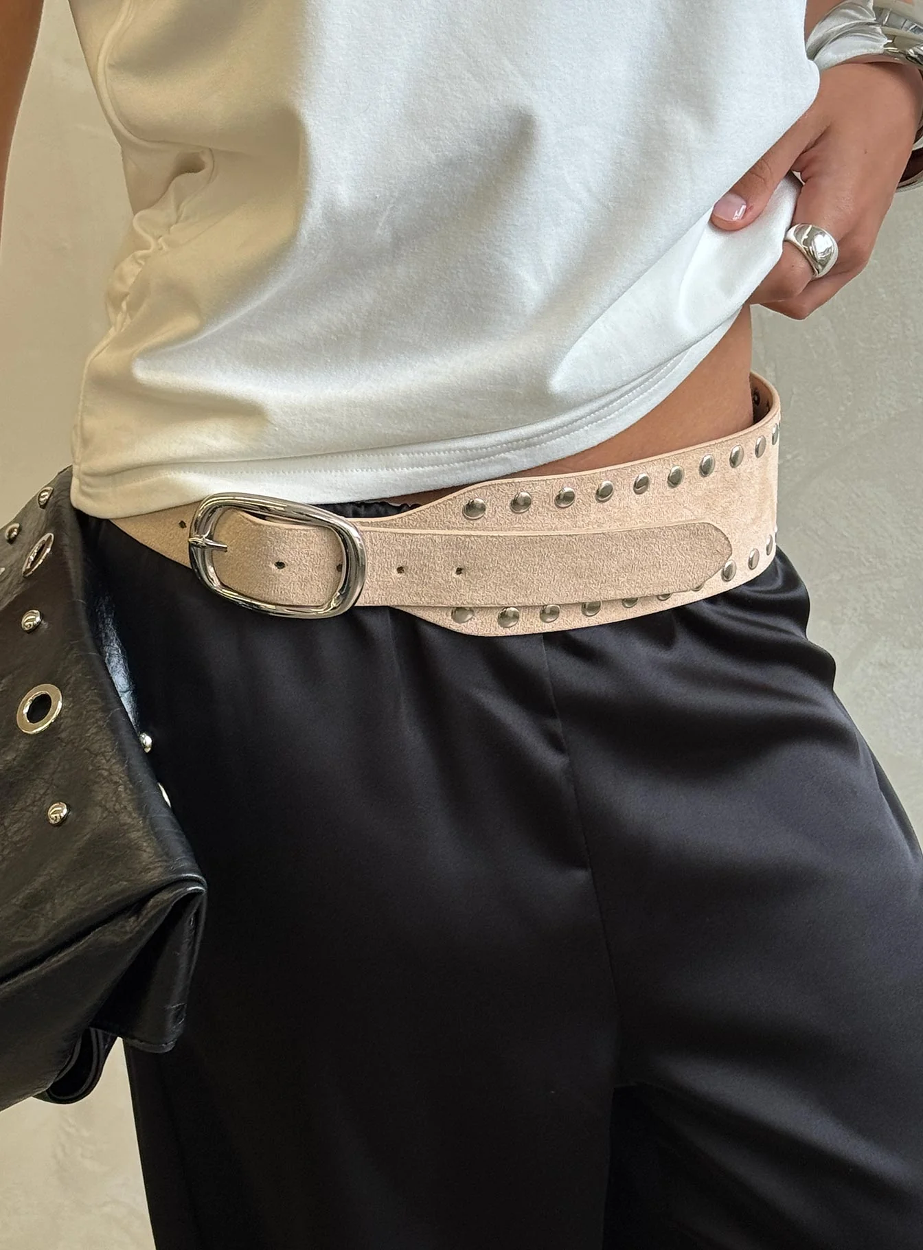 Spheres Stud Belt Beige / Silver