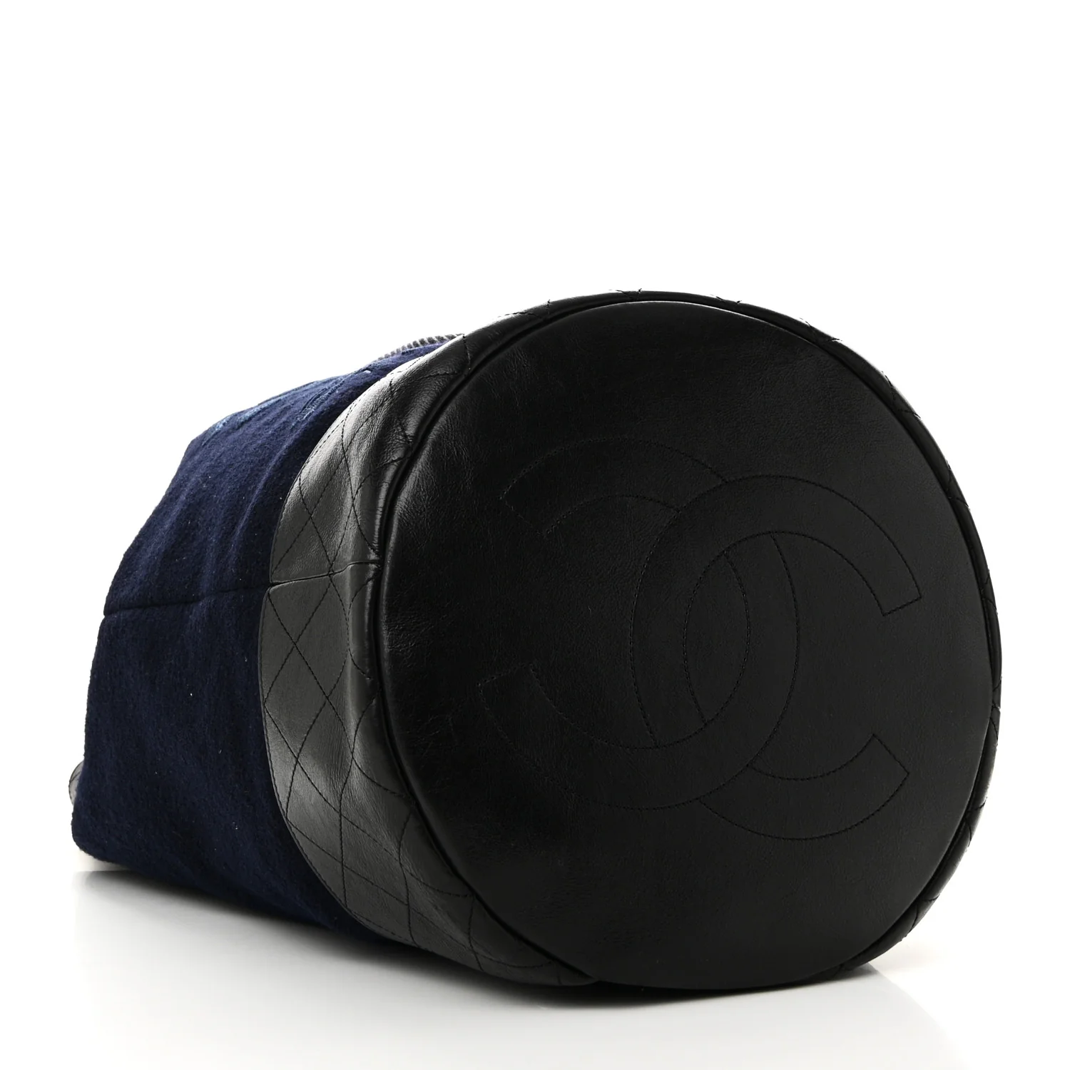 Wool Calfskin Embroidered Paris Hamburg Drawstring Backpack Navy Blue - Top Club