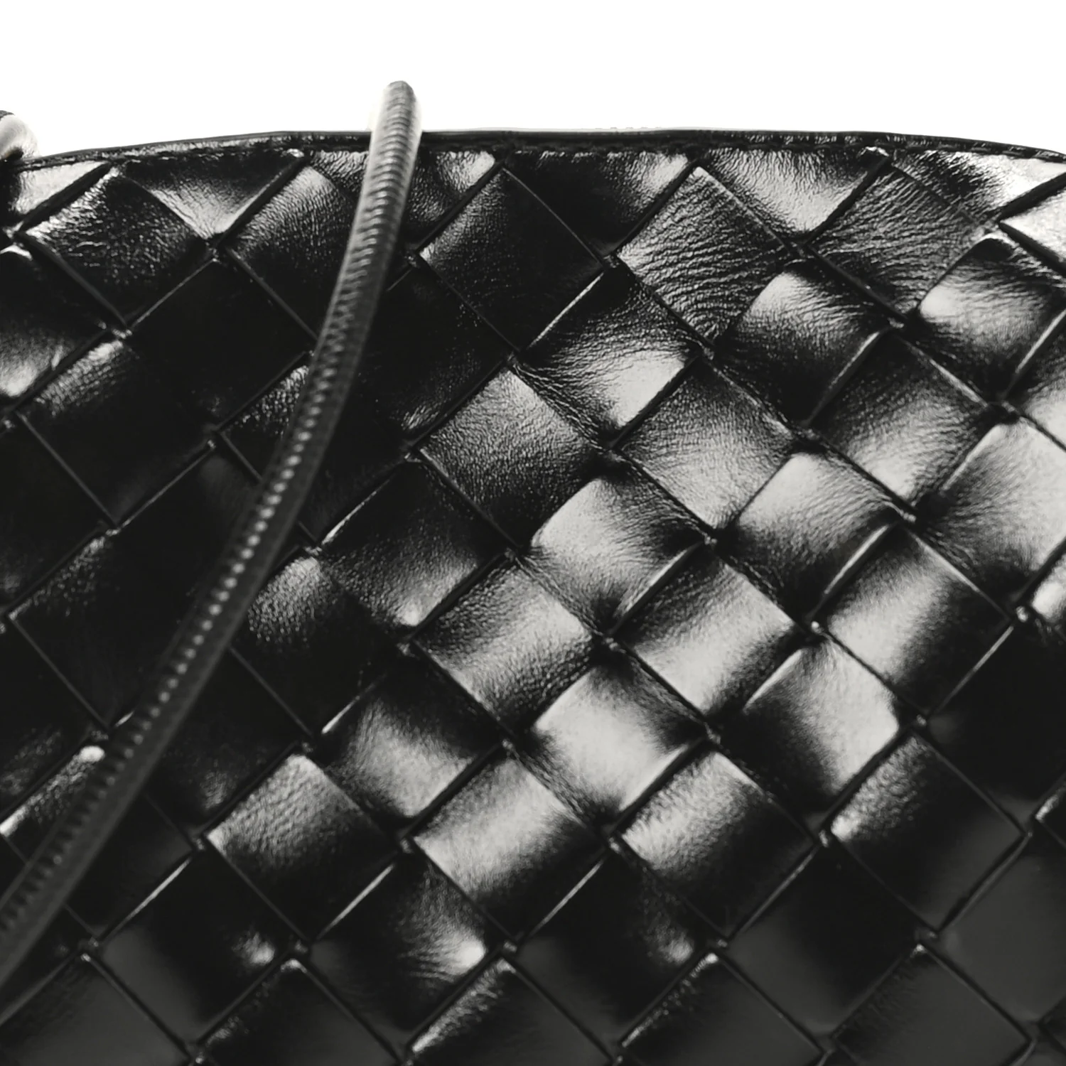 Polished Nappa Intrecciato Metallic Knot Mini Loop Camera Bag Black - Top Club