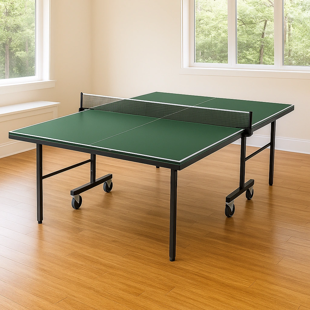 Table tennis table, green plate, black metal frame, 274 x 152.5 x 76 cm