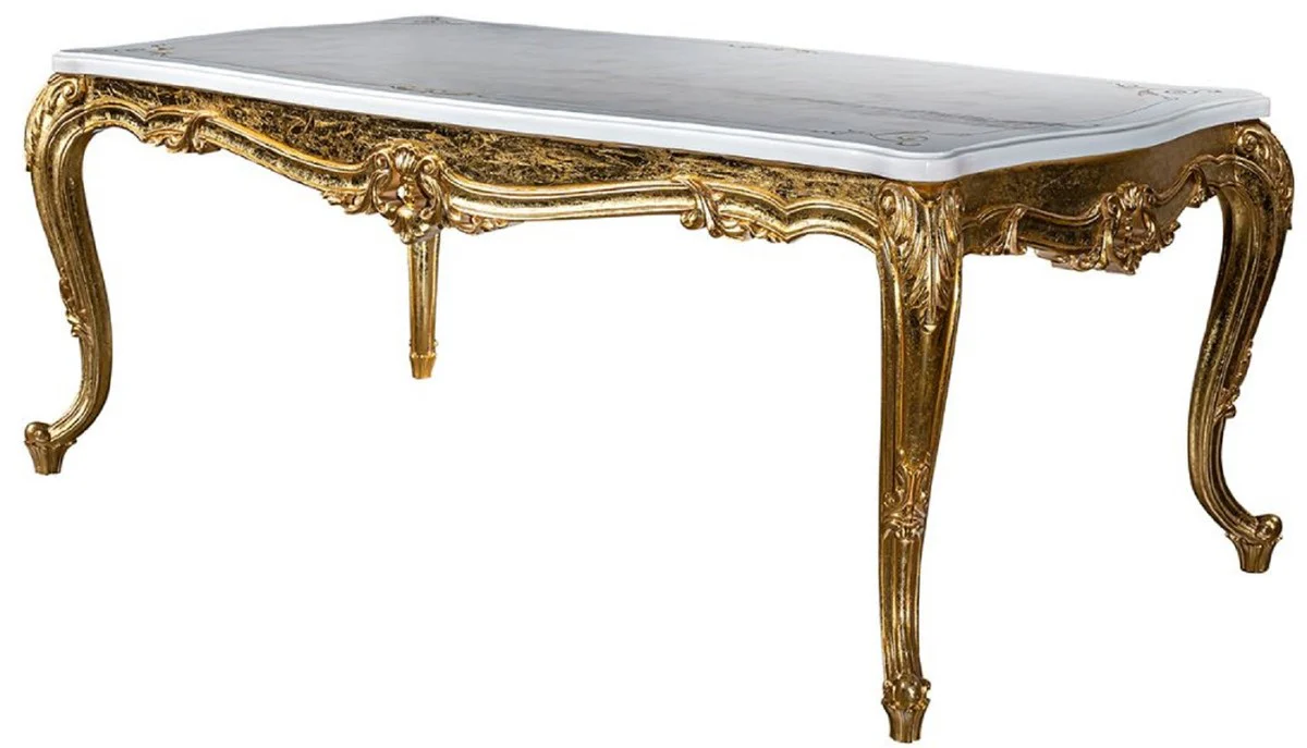 Luxury Baroque Dining Room Set White / Gold - 1 Dining Table & 6 Dining Chairs - Handcrafted Dining Room Furniture in Baroque Style - Noble & Magnificent