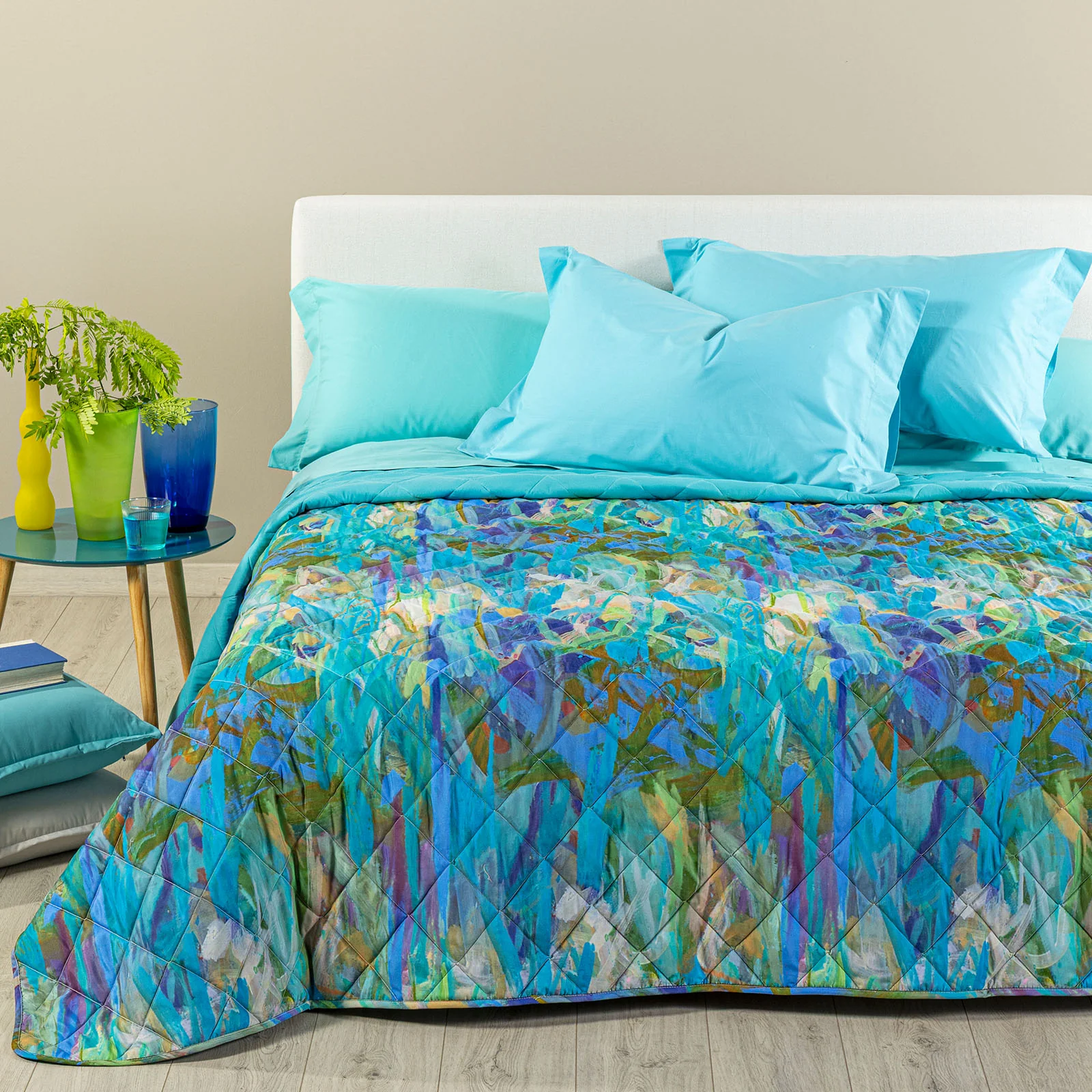 Copriletto Trapuntato In Microfibra Avana Matrimoniale Bluette Modern