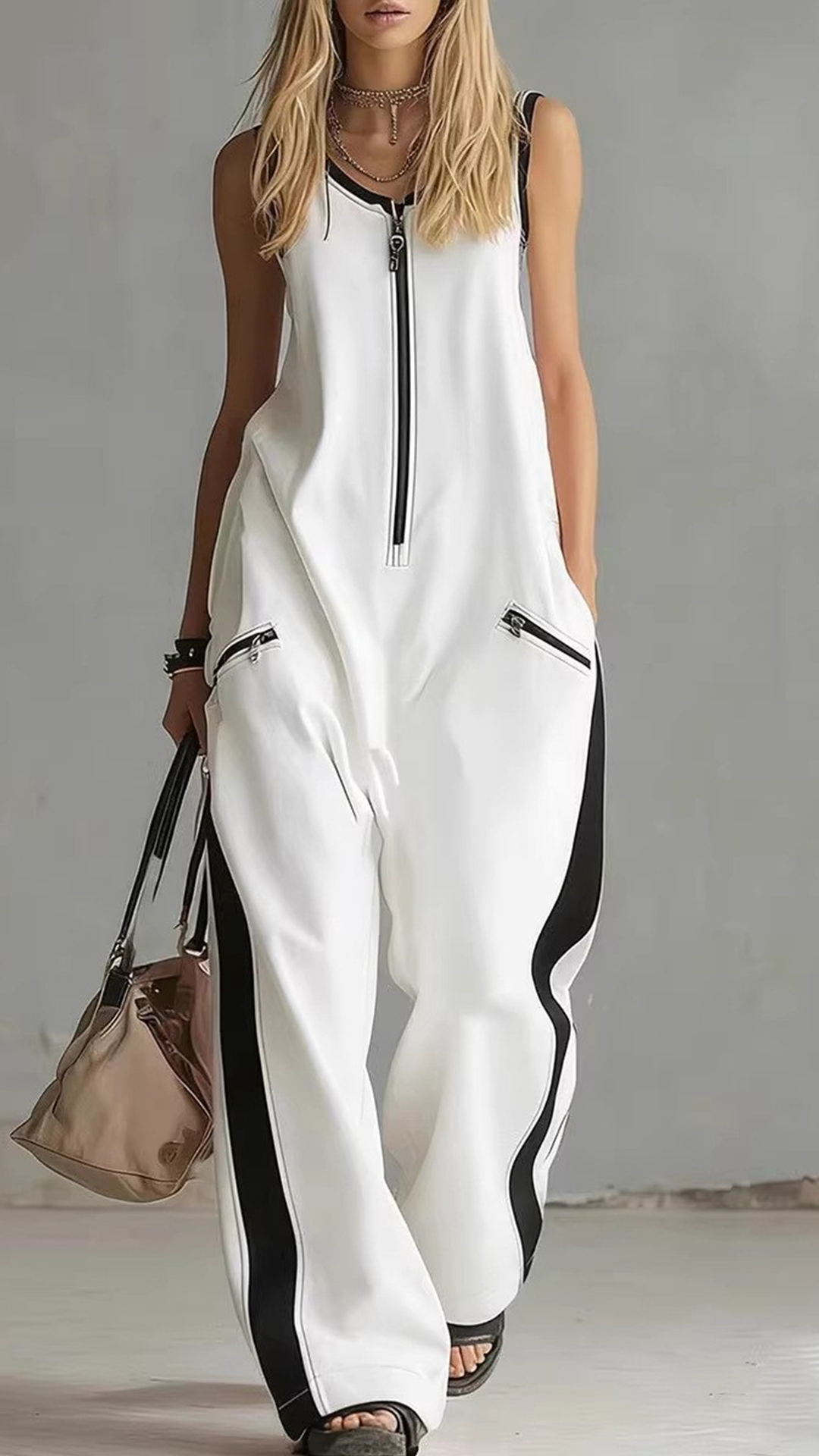 Women's Color-Block Cotton Jumpsuit - Nordfashionstorm - Women's Clothing, Fashion for You - Nordfashionstorm.com