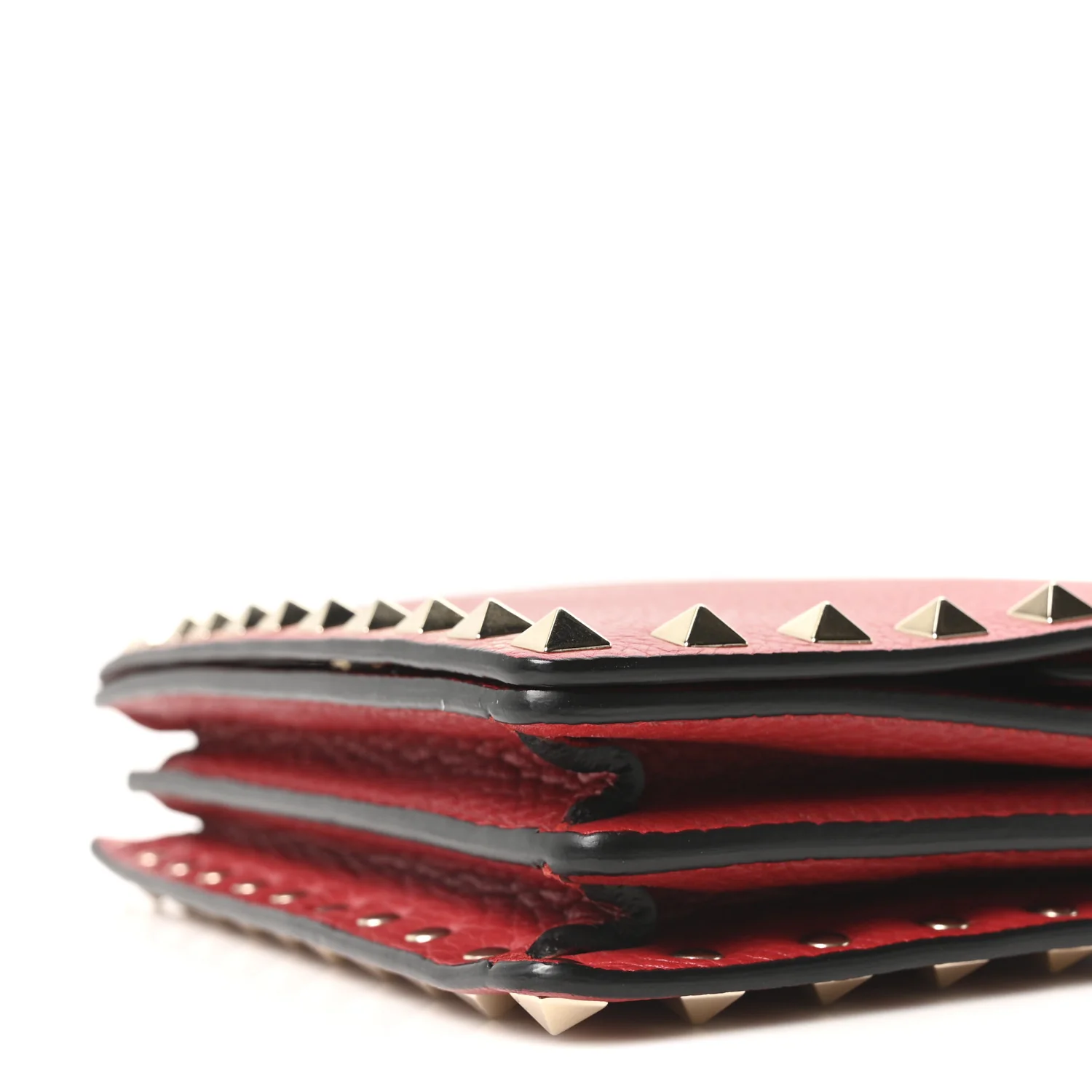 Pebbled Calfskin Rockstud Wallet on Chain Rouge Pur - Top Club