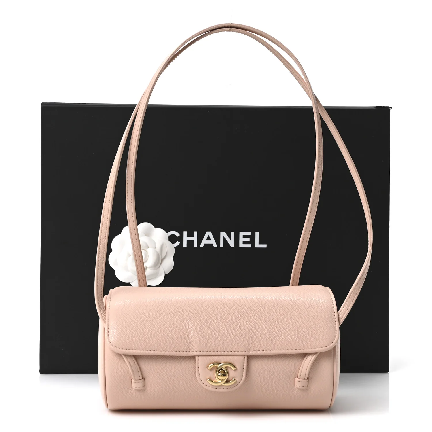Shiny Caviar Preppy Coco Small Bowling Bag Light Pink - Top Club
