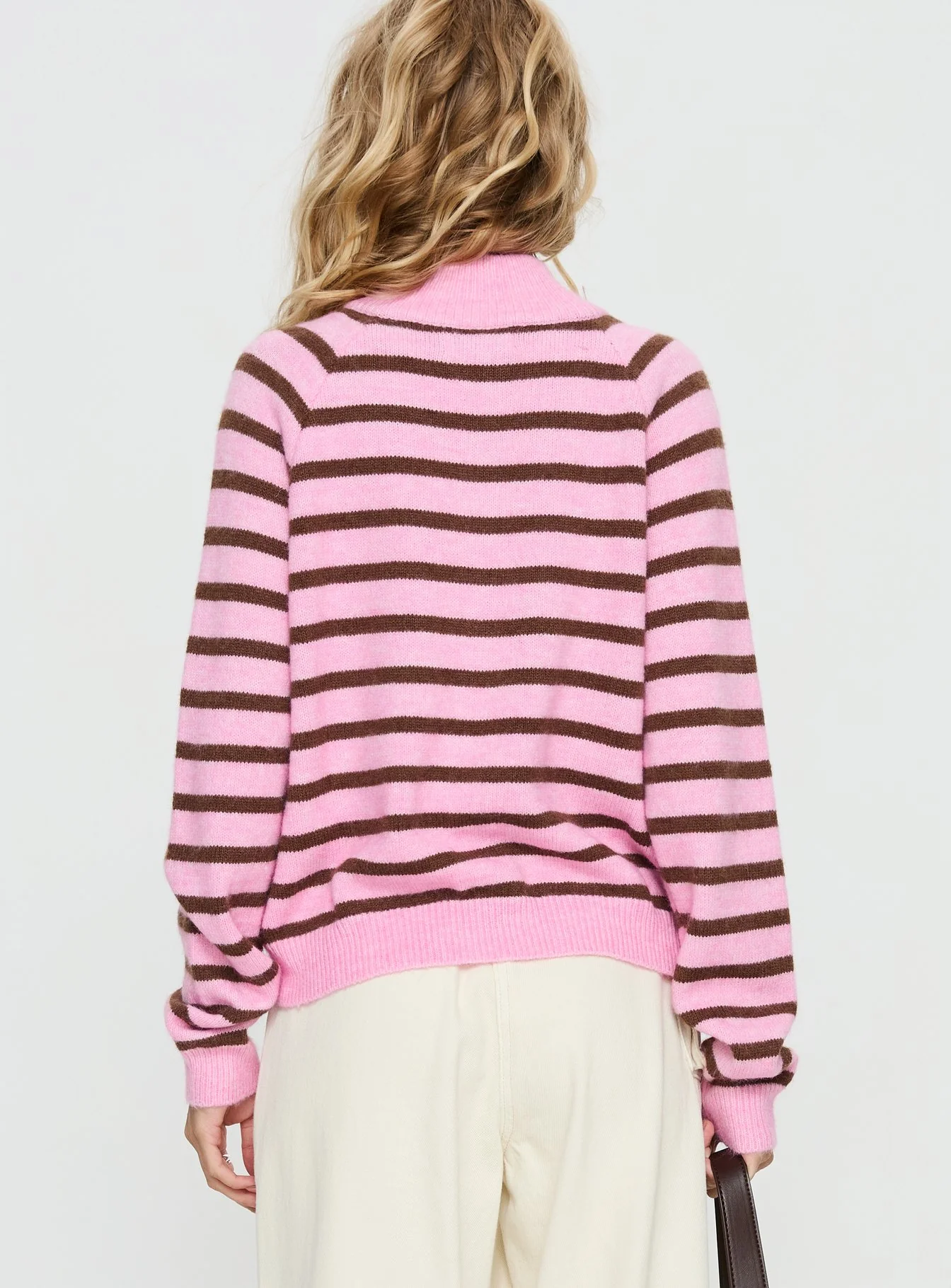 Kaylei Zip Through Cardigan Pink Stripe