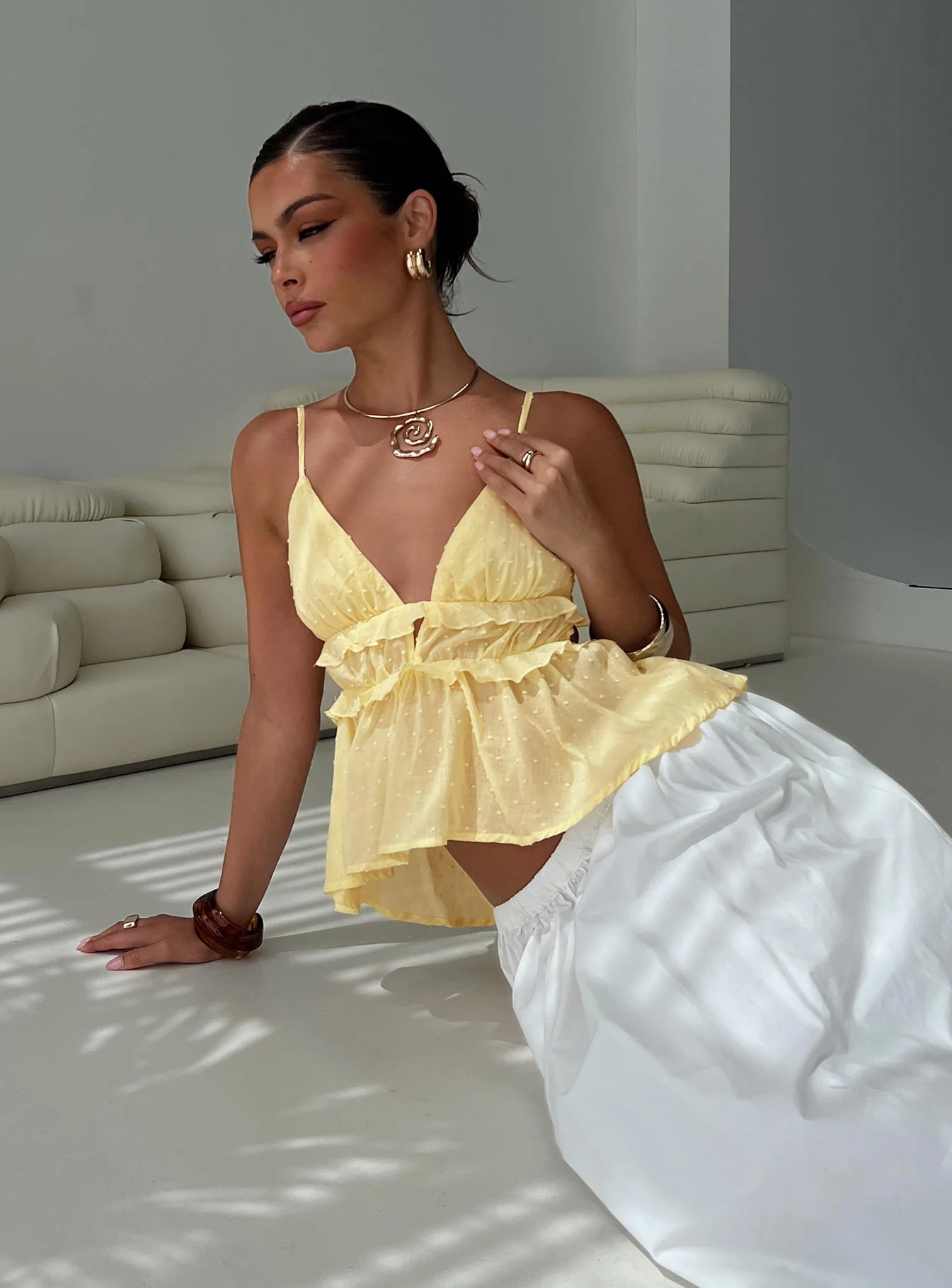 Blondelle Frill Detail Top Yellow