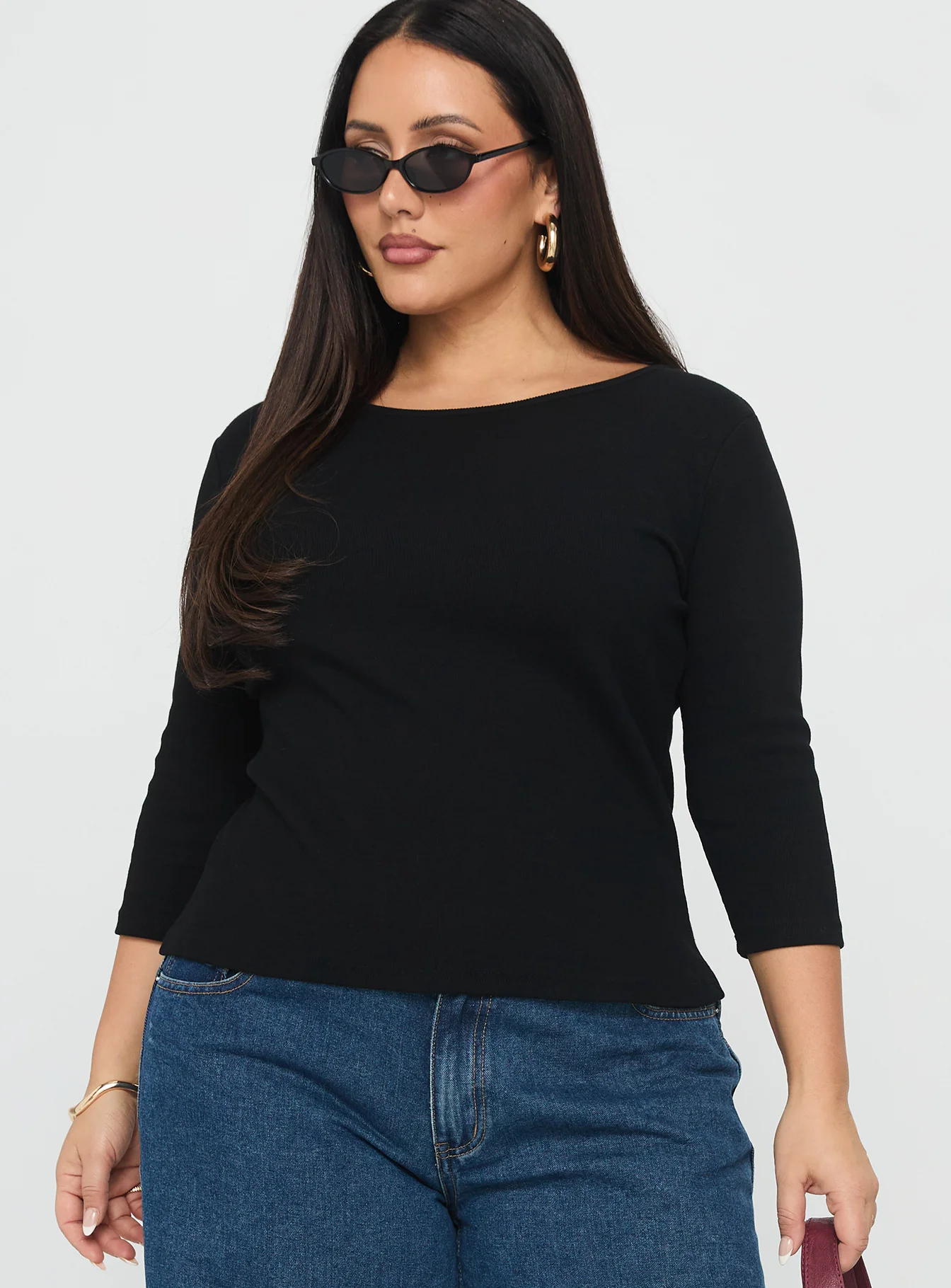 Elaia 3/4 Sleeve Top Black Curve